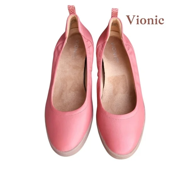 Vionic Jacey Wedge Leather Pink Rose Cedar Slip On Loafer Casual Shoe Women 8 - Picture 4 of 10